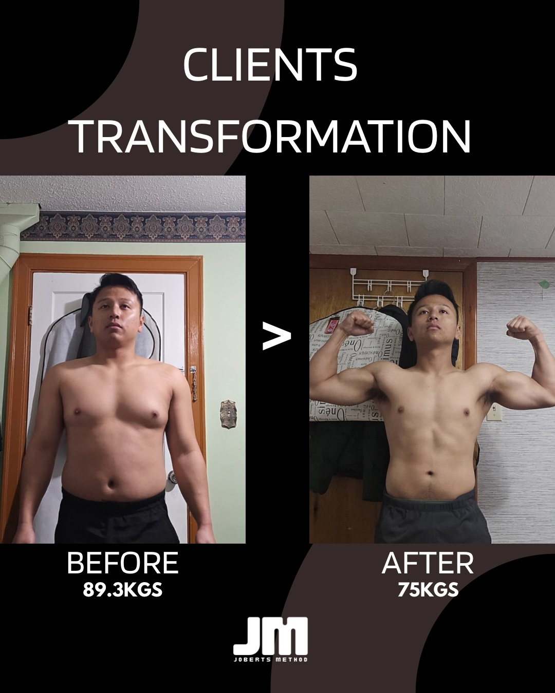 Client transformation from 89.3 kilograms to 75 kilograms