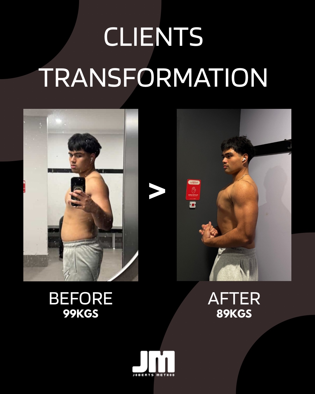 Client transformation from 99 kilograms to 89 kilograms