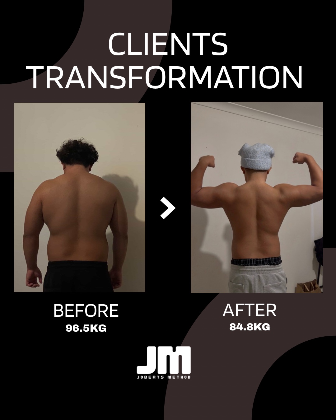 Client transformation from 96.5 kilograms to 84.8 kilograms